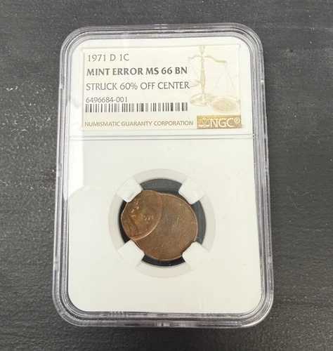 1971年 D リンカーン セント ペニー ミント エラー NGC MS66 ブラウン 60% オフ センター
