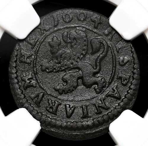 植民地時代のスペイン。フィリップ 3 世、4 マラヴェディス、1604 年、セゴビア造幣局、NGC AU