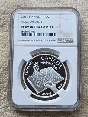 2014年 カナダ NGC PF 69 ウルトラカメオ アリス・マンロー 99.99% シルバー 5ドル記念