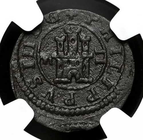 植民地時代のスペイン。フィリップ 3 世、2 マラヴェディ、1603、セゴビア造幣局、NGC AU