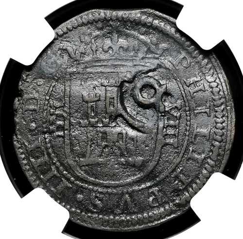 植民地時代スペイン。フェリペ4世（1621-1665年）。「海賊のコブ」の刻印あり。NGC AU