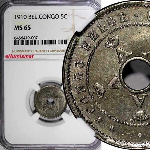ベルギー領コンゴ アルベール1世 1910年 5サンチーム NGC MS65 1年目 タイプKM# 17 (007)