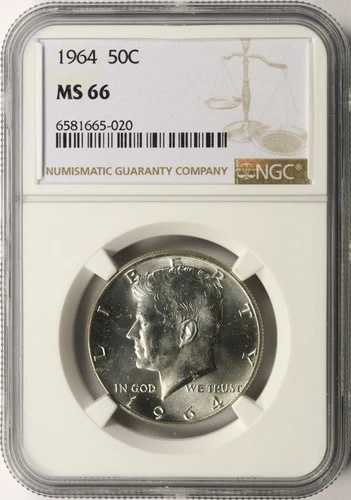 1964年 ケネディ銀貨 ハーフドル 50セント NGC MS66 40,040円