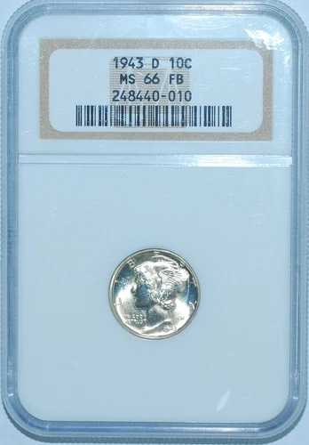 1943 D NGC MS66FB フルバンド マーキュリーダイム
