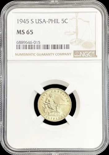 1945年 フィリピン アメリカ政府 5センターボ NGC ミント ステート 65