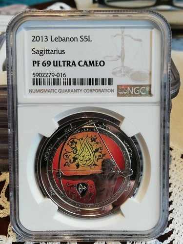 レバノン 2013 5 LIVRES シルバー プルーフコイン UNC 星座 射手座 NGC PF69 トップ