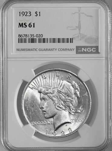 1923-P 1ドル ピースシルバー「フィラデルフィア造幣局」NGC MS61 #8678135-020