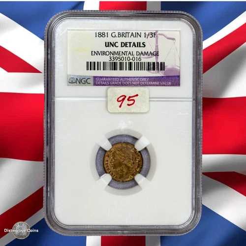 イギリス 1881年 1/3 ファーシング NGC Unc 詳細 - GBS007