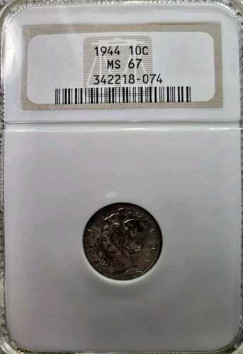 1944年 10セント マーキュリー銀貨 NGC MS67（トーン付き）