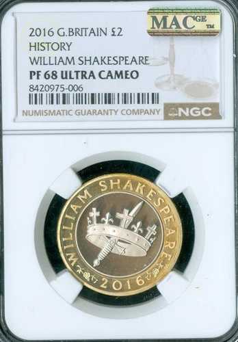 2016年 イギリス 2ポンド スパークスピアーズ ヒストリー NGC PF69 UCAM MAC スポットレス ミント 6,900