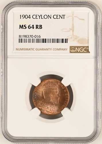 セイロン スリランカ セント 1904 NGC MS64 RB エドワード7世