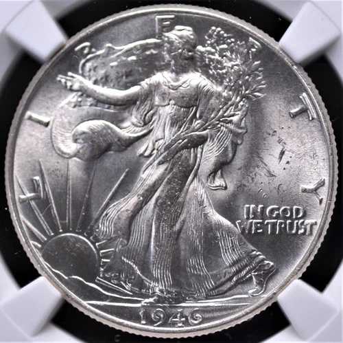 1946年 ウォーキング・リバティ ハーフダラー NGC MS 63 オールホワイト 鮮明な「ロ??ールフレッシュ」光沢