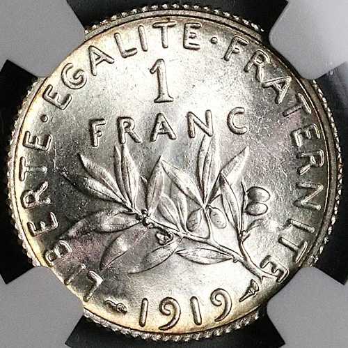 1919 NGC MS 65 フランス 1フラン サワー シルバー ジェム ミント ステート パリ コイン (23110601C) 50,820円