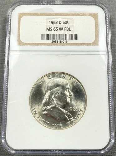 1963-D フランクリン ハーフダラー 50セント - NGC MS65FBL W - Gen 8 ホルダー BU