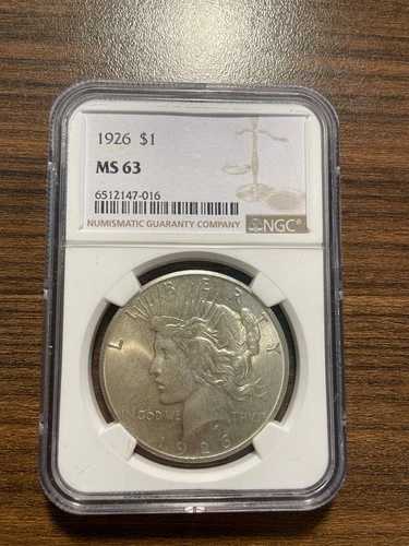 1926-P ピースシルバードル 1ドル NGC ミントステート 63 MS 63 タイプ2 ローレリーフ