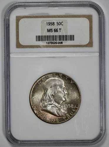 1958年 フランクリン 50セント シルバー ハーフドル NGC MS 66 トーン