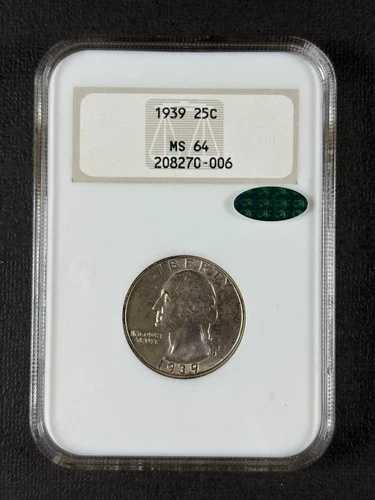 1939年ワシントンクォーター NGC MS64 オールドファッティホルダー CAC承認