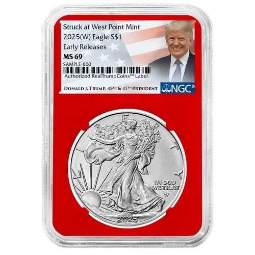 2025年 (W) 1ドル アメリカン シルバー イーグル NGC MS69 ER トランプ ラベル レッドコア