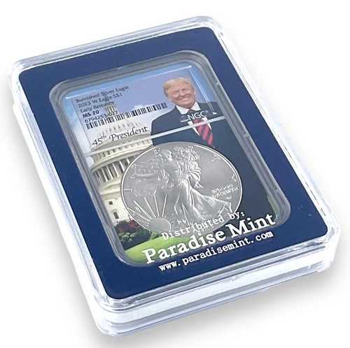 2023 W バーニッシュド シルバー イーグル NGC MS70 - ER - トランプ コア ブルーケース付き - POP 100
