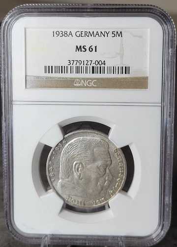 NGC MS61 1938-A ドイツ 5 ライヒスマルク UNC ベルリン造幣局