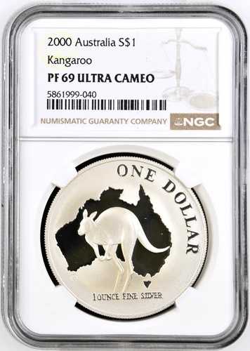 2000年 オーストラリア 1ドル カンガルー 1オンス 純銀貨 NGC PF 69 ウルトラカメオ