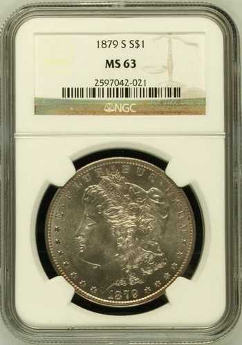 :1879-S モルガン・ダラー銀貨 NGCチョイス-BU MS-63 クリア＆ブライト ハイグレード 50,820円