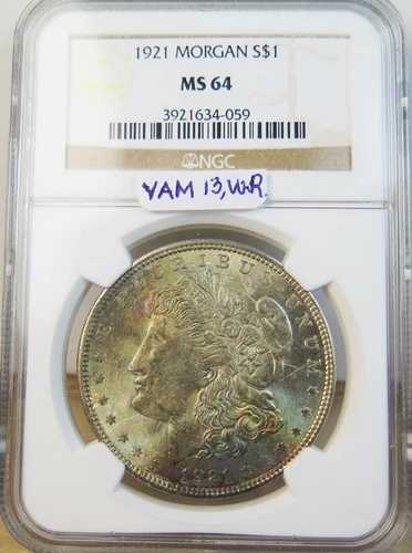 1921年 モルガン・ダラー NGC MS64 *VAM 13 ワイドリーディング TOP100* BR