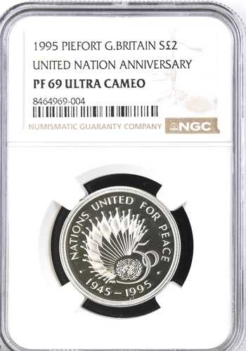 1995年 2ポンド銀貨 国連 ピエフォート NGC PF69 プルーフ 2ポンド イギリス ピエフォート