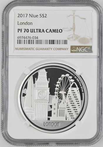 2017年 ニウエ 1オンス シルバー プルーフ 2ドル「グレート・シティーズ - ロンドン」 - NGC PF 70 ウルトラカメオ