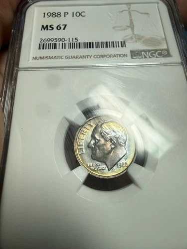 1988年 P ルーズベルト ダイム NGC MS67 2ND FINEST REGISTRY レインボートナートーン