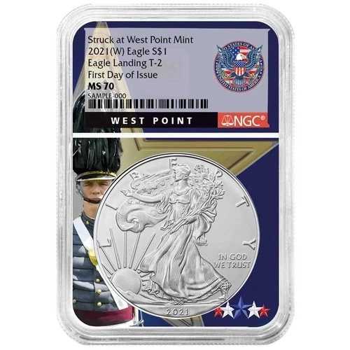 2021 (W) $1 1オンス T-2 アメリカンシルバーイーグル NGC MS70 FDI ウェストポイントコア