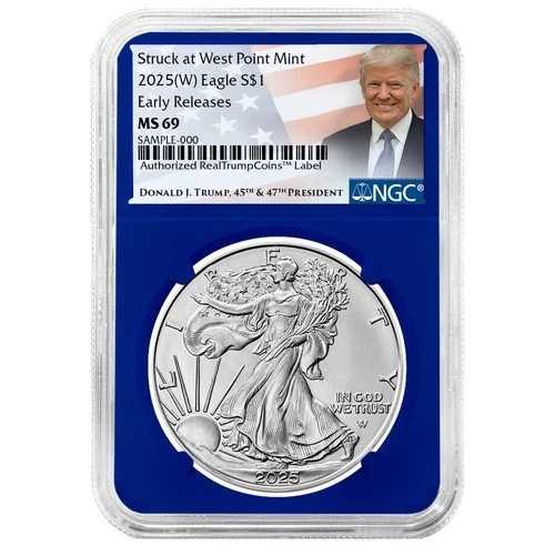 2025 (W) $1 アメリカンシルバー イーグル NGC MS69 ER トランプ ラベル ブルーコア-