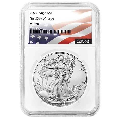 2022年 1ドル アメリカン シルバー イーグル NGC MS70 FDI 旗ラベル