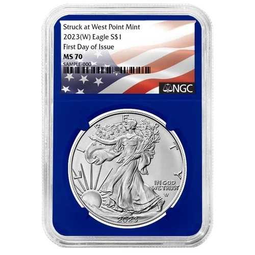 2023年 (W) 1ドル アメリカン シルバー イーグル NGC MS70 FDI フラッグ ラベル ブルー コア