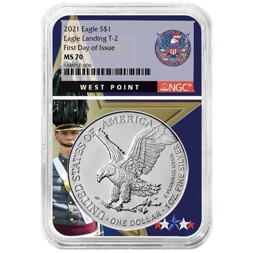 2021年 $1 タイプ2 アメリカンシルバーイーグル NGC MS70 FDI ウェストポイント コア リバース