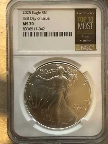 2025年 アメリカン・シルバー・イーグル ? NGC MS70 ? 発行初日 ? マイルズ・スタンディッシュ・ラベル