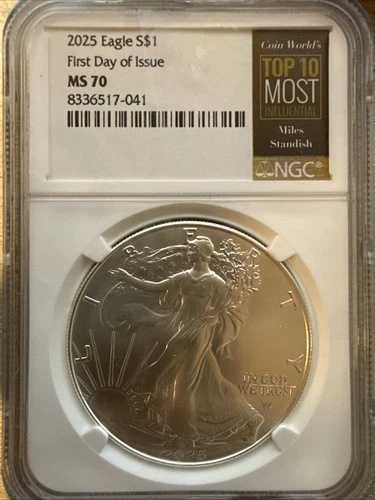 2025年 アメリカン・シルバー・イーグル ? NGC MS70 ? 発行初日 ? マイルズ・スタンディッシュ・ラベル