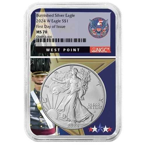 2024-W バーニッシュド 1ドル アメリカン シルバー イーグル NGC MS70 FDI ウェストポイント コア