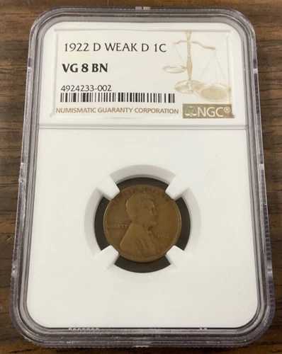 1922年 D - 弱いD - リンカーン・セント、NGC VG 8 BN。希少な年号。