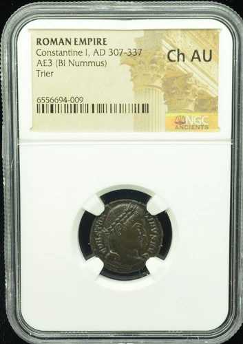 ローマ帝国 コンスタンティヌス 1 世、AD 307-337 AE 3 (Bi Nummus) NGC Ch AU Trier #I507