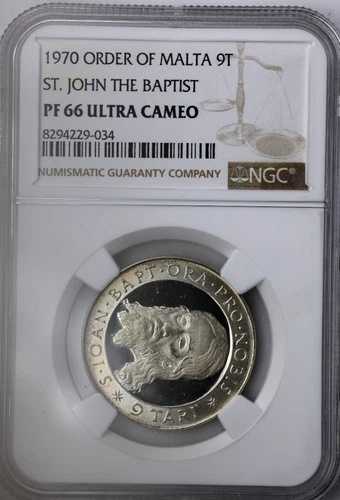 1970年 マルタ騎士団 9タリ使徒 聖ヨハネ洗礼者銀貨 NGC PF 66 UC