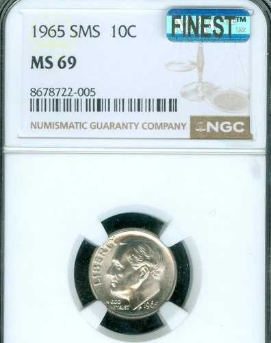 1965年 ルーズベルト ダイム NGC MS69 SMS PQ MAC 最高級グレード & スポットレス ブラストホワイト *