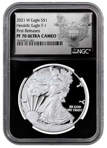 2021 W $1 シルバー プルーフ アメリカンイーグル 1オンス T-1 NGC PF70 UC FR ブラックコア ヘラルド