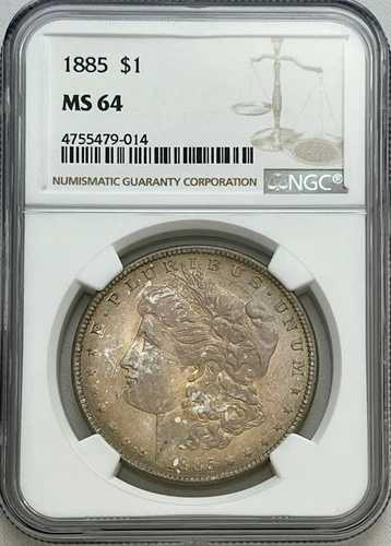 1885年 モルガン銀貨 NGC MS 64 素晴らしい重厚な色調