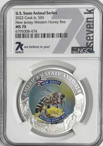 2022年 クック諸島 S$5 米国州動物シリーズ ニュージャージー MS70 NGC