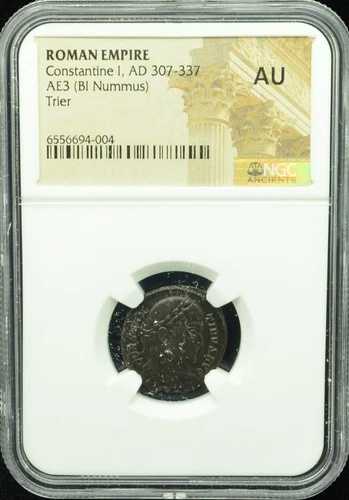 ローマ帝国 コンスタンティヌス 1 世、AD 307-337 AE 3 (Bi Nummus) NGC AU Trier #I504