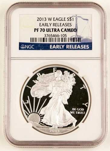 2013年 W アメリカン 1オンス シルバー イーグル プルーフコイン $1 NGC PF70 UC アーリーリリース ブルー