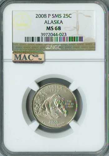 2008 P アラスカ クォーター NGC MS68 SMS 2ND 最高級グレード MAC スポットレス。
