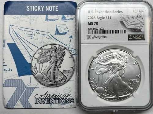 2023年 アメリカン・シルバー・イーグル NGC MS70 米国発明シリーズ 付箋