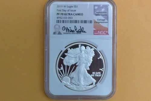 2019-W $1 アメリカン シルバー イーグル NGC PF70 UCAM マイク キャッスル FDI - スポット